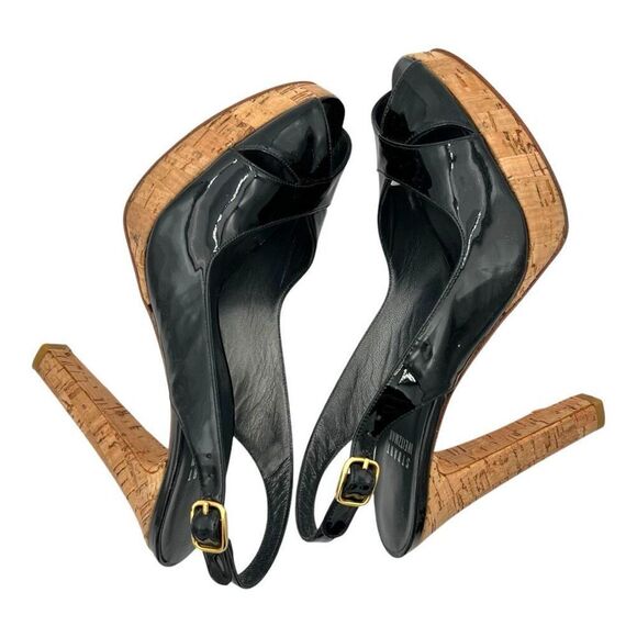 Stuart Weitzman Women's Peep Toe Slingback Platform Heels Black Size 7 - Picture 8 of 10